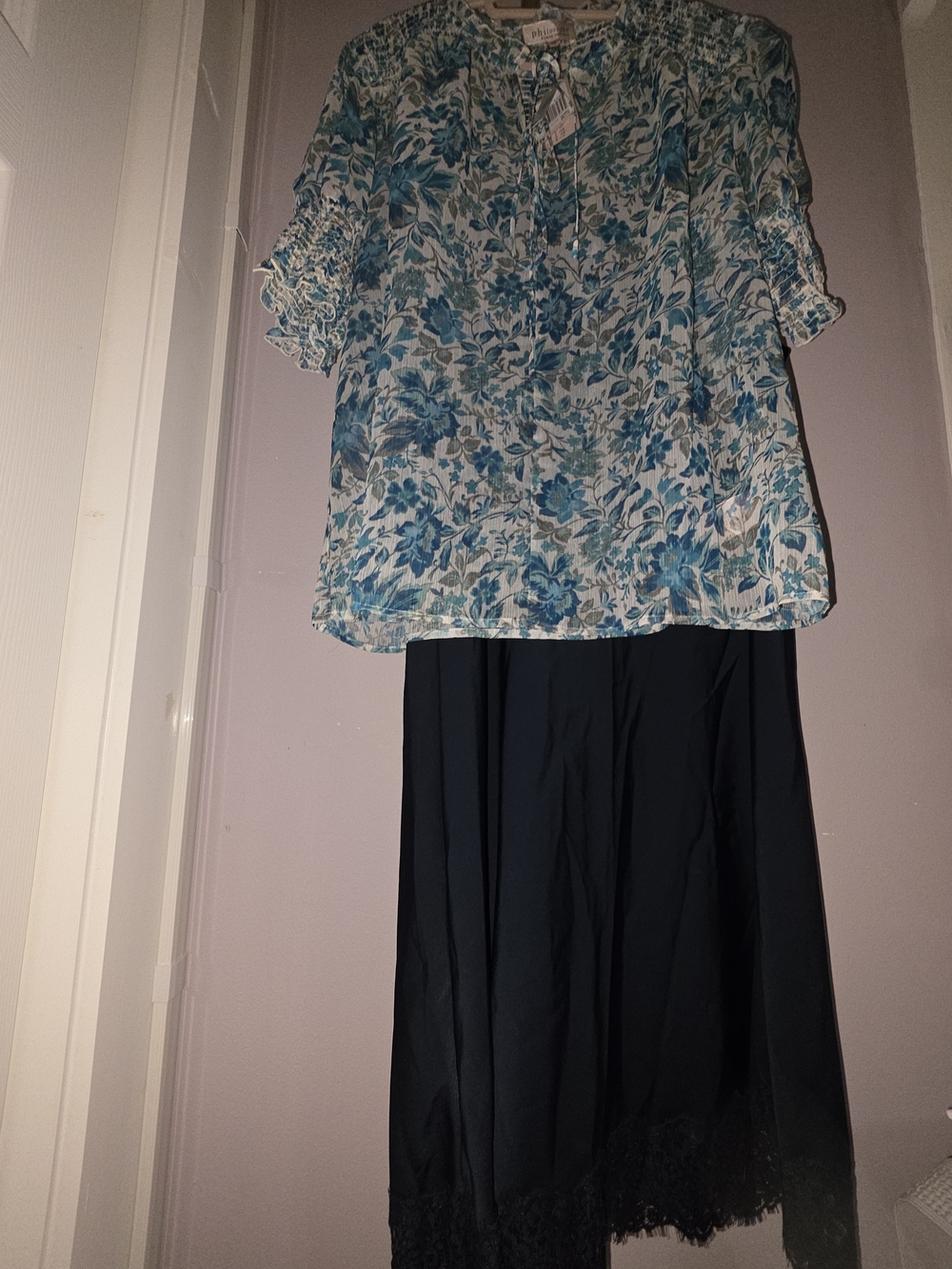 2 Pc Styled Set Philosophy 2Xl Floral W Rachel Zoe Navy Maxi Skirt with Lace Hem